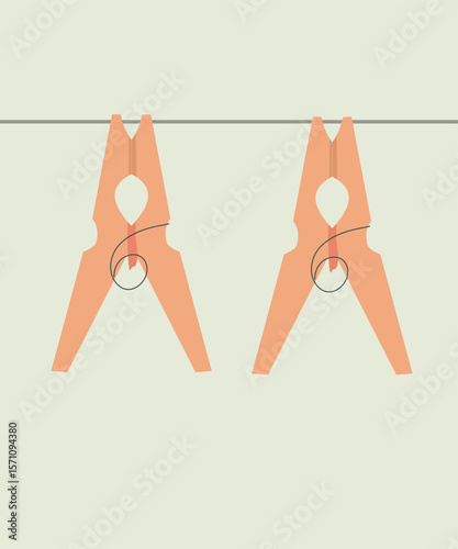 Flat Design Illustration with Two Clothes Pins
