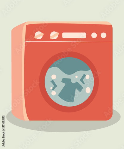 Flat Design Illustration with a Washing Machine 
