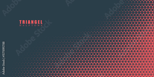 Triangular Halftone Texture Retrowave Vector Geometric Technology Red Blue Abstract Background. Minimal 80s Style Dynamic Tech Structure Wallpaper. Half Tone Triangles Retro Colored Pattern.