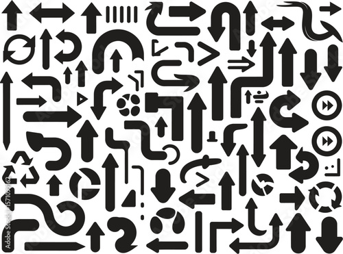 Seamless background of hand drawn arrows with question and exclamation marks.