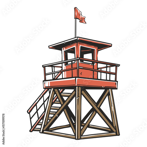 Lifeguard tower stands watch on a sunny beach