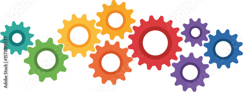 Cogs and gears in blue, purple and pink on isolated background