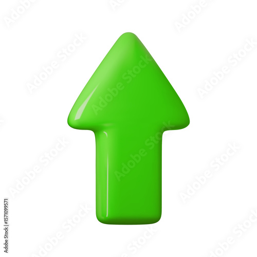 Glossy green arrow vector illustration symbolizing growth, success, and upward movement. Perfect for business, finance, or navigation themes. Trendy and vibrant design.