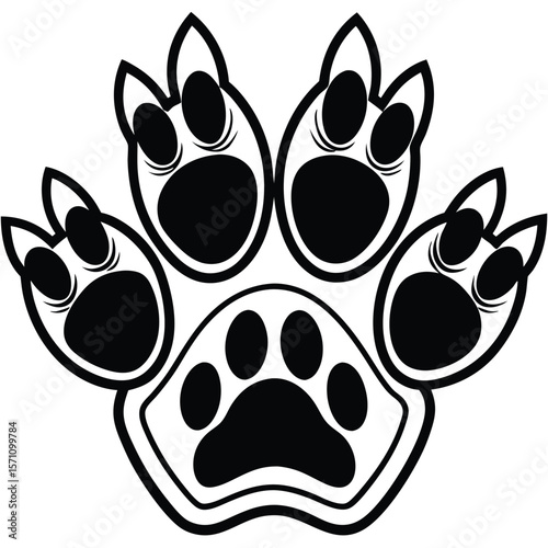 Bold black and white stylized animal paw print silhouette