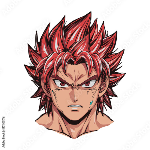 Anime-warrior-vectoAnime warrior with burned hair and neutral expression presented as isolated digital character in fantasy concept artr-2.eps
