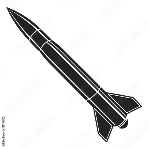 Black and White Missile Silhouette Icon Isolated on White Background
