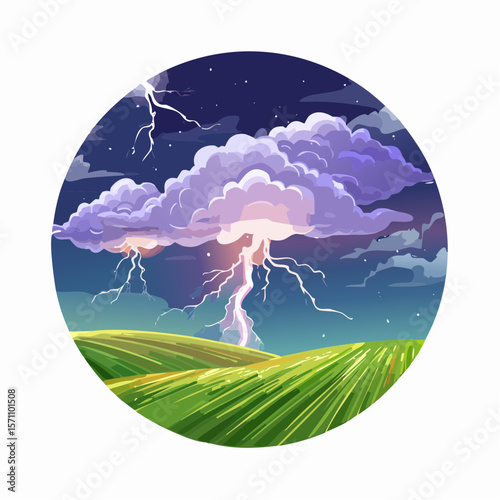 Powerful lightning strikes over dark landscape illuminating dramatic storm clouds at night