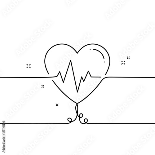 Simple line drawing of a heart shape with an electrocardiogram, representing health.