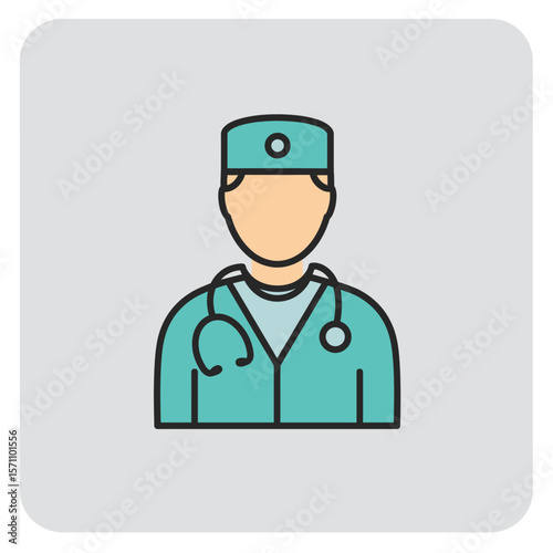 Illustration of a doctor wearing scrubs and a stethoscope, ready for medical practice.