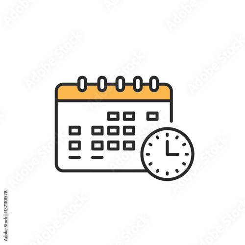 Simple icon depicting a calendar and a clock, symbolizing time management.