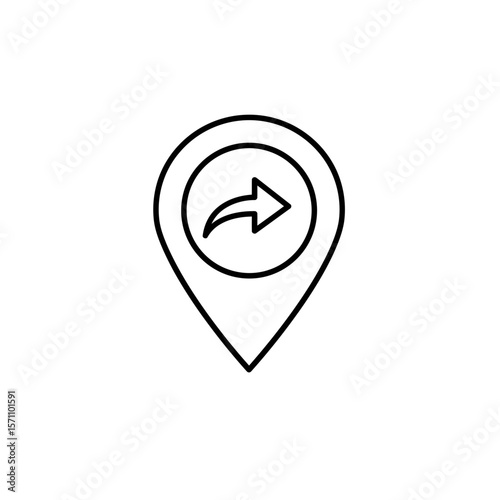 A minimalist line art illustration of a location pin with a sharing arrow.