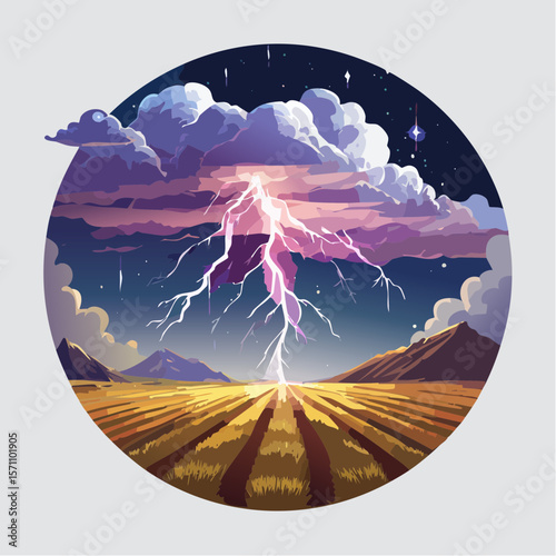 Powerful lightning strikes over dark landscape illuminating dramatic storm clouds at night