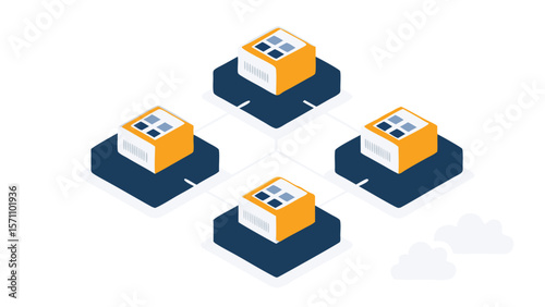 Illustration of connected dashboards showing charts graphs and data visualizations online with cloud