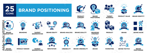 Brand Positioning icon collection set. containing design Customer Experience,Brand Affinity,authenticity,product quality,brand image