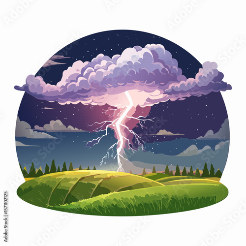 Powerful lightning strikes over dark landscape illuminating dramatic storm clouds at night