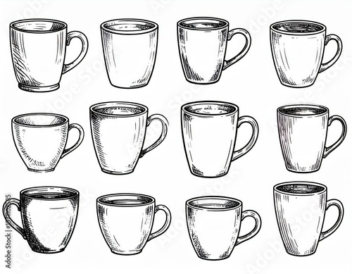 Variety Of Hand Drawn Coffee Mugs