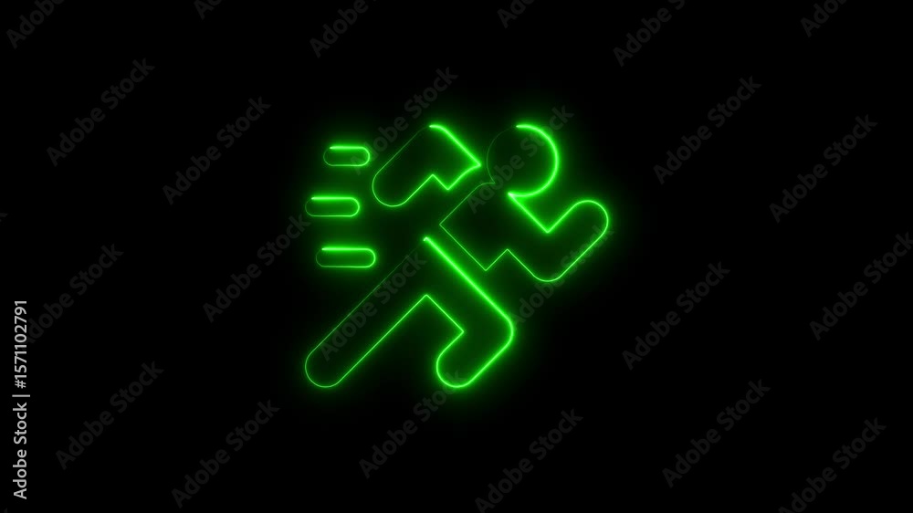 Green neon runner silhouette on black background for speed and motion concepts Green neon runner silhouette on black background for speed and motion concepts