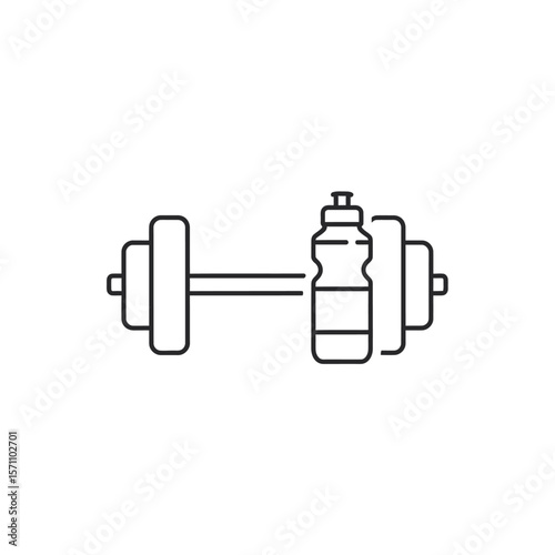 Simple line drawing of a dumbbell and water bottle, likely for fitness or healthy lifestyle.