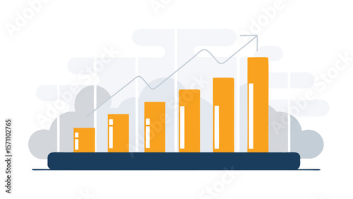 Illustration of a business process flow chart with icons on a grid platform design element