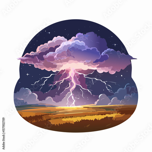 Powerful lightning strikes over dark landscape illuminating dramatic storm clouds at night
