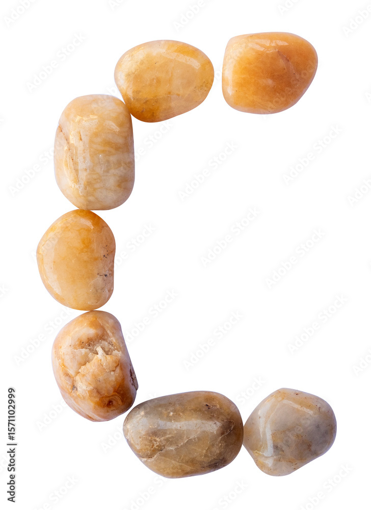 custom made wallpaper toronto digitalletter C is made of stone with a white background. The creative shapes of the letters of the alphabet are arranged with stones.