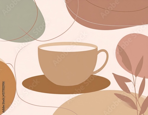 Beige Abstract Coffee Cup Illustration With Pastel Shapes