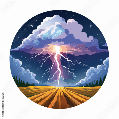 Powerful lightning strikes over dark landscape illuminating dramatic storm clouds at night