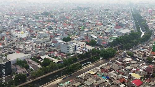 Jakarta aerial cityscape with a river running through it