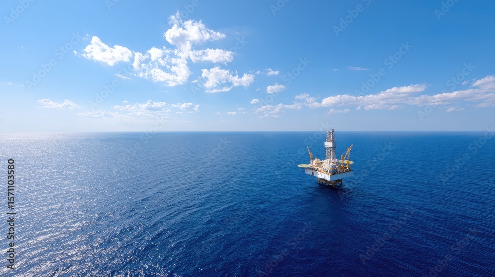 Fototapeta premium Offshore drilling rig in calm blue ocean under clear sunny sky