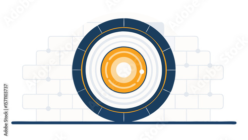 Diagram showing connected square icons with data visualizations and central square design