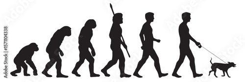 Evolution of the human from Darwin to friend of animals. Silhouettes with the different steps of evolution to pet friendly. vector illustration