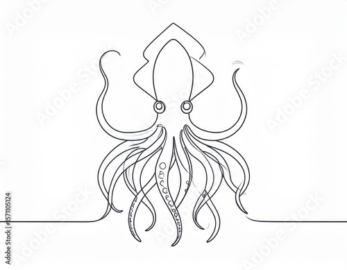 Black And White Line Art Squid Illustration