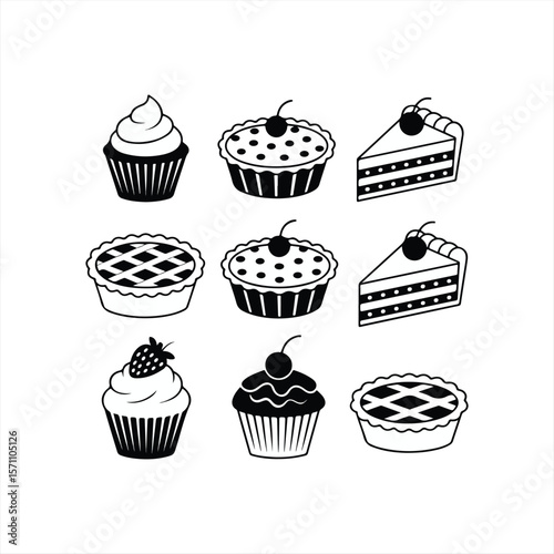 Desserts & Sweet Foods Flat Design Icon Set