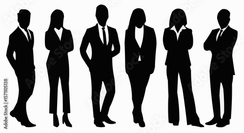 Business People Posing Silhouette – Professional Team Vector Isolated on White Background