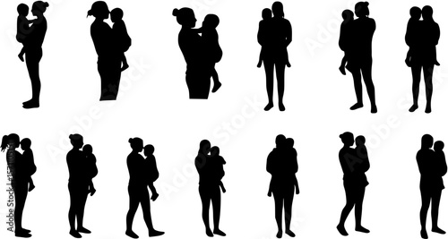 vector silhouette of a woman holding a child in her arms