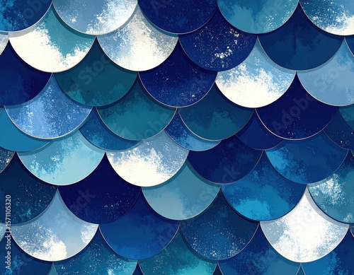 Abstract Blue And White Mermaid Scales Pattern