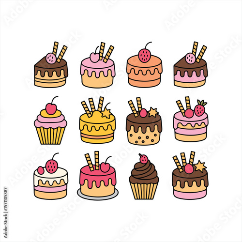 Desserts & Sweet Foods Flat Design Icon Set