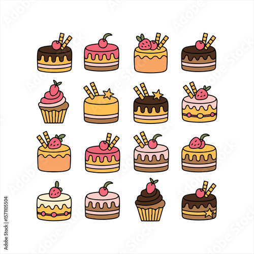 Desserts & Sweet Foods Flat Design Icon Set