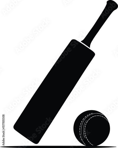 Sport Essentials — Silhouette Illustration of Cricket Bat and Ball in Grounded Pose
