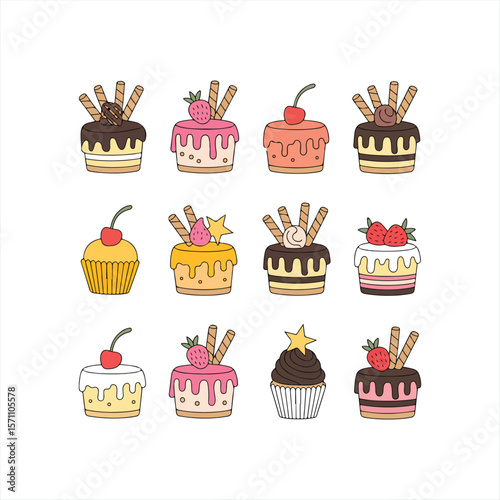 Desserts & Sweet Foods Flat Design Icon Set