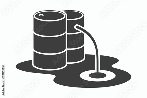 Two industrial oil drums leaking hazardous liquid onto the ground