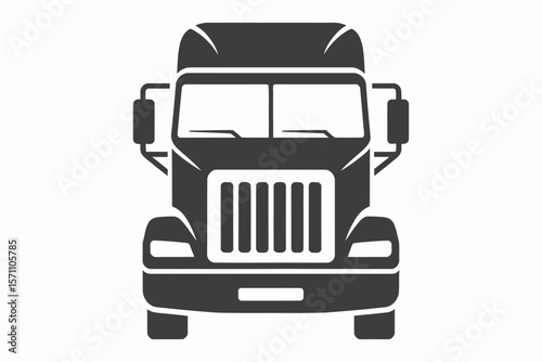 Front view silhouette of a modern semi truck cab with large grille and windows