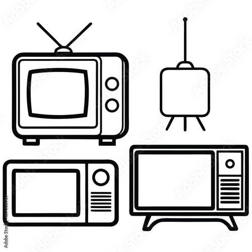 Collection of vintage television silhouettes isolated on white background