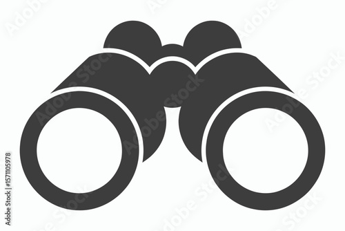 Simple dark gray icon of binoculars on a white background