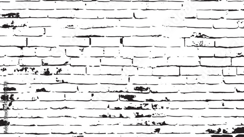 A black and white image of a distressed brick wall with visible mortar and brick imperfections