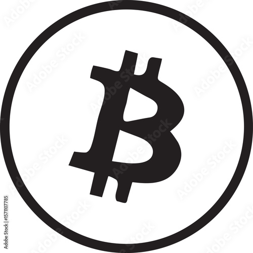 Stylized Bitcoin Symbol Encased in a Clean Circle Black and White Cryptocurrency Icon Design for Modern Finance and Investment