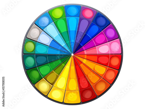A detailed and vibrant circular pop it toy with multiple color segments, used for sensory play, anxiety relief, and enhancing focus in kids and adults alike.