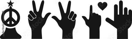 Human Hand Gesture Silhouette Set – 6 Iconic Signs in Vector Format