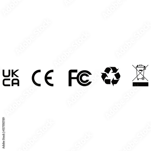 UKCA CE FCC RECYCLE WEEE VECTOR LOGO SIGN STAMP BLACK