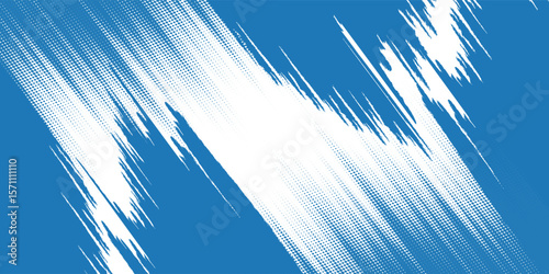 Grunge grainy blue brush stroke with spray texture. Hand drawn distress damaged vintage banner with zigzag bold line. Rough thick brush stroke texture. Spray paint modern arts